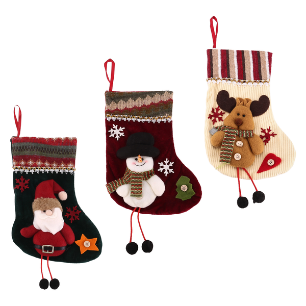 3 Pcs Christmas Stockings Santa Claus Reindeer and Snowman for Decor