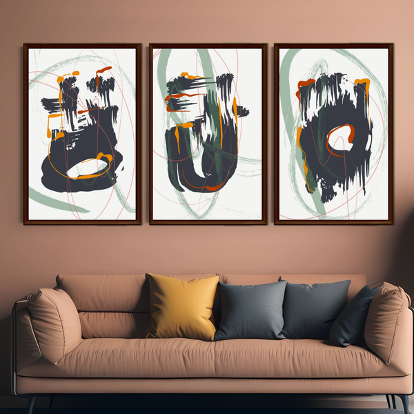 Set of 3 Unframed Wall Art Decor Print - A3 Size - Abstract Shapes