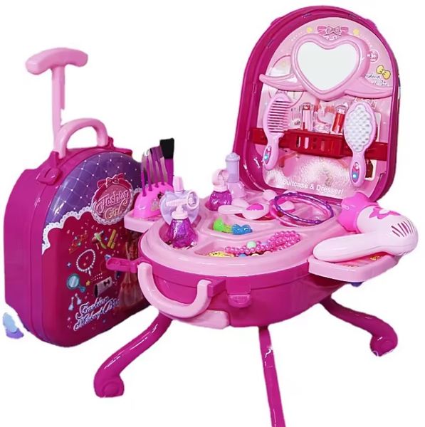 Pretend Play Girl Make Up Set with Pull Trolley