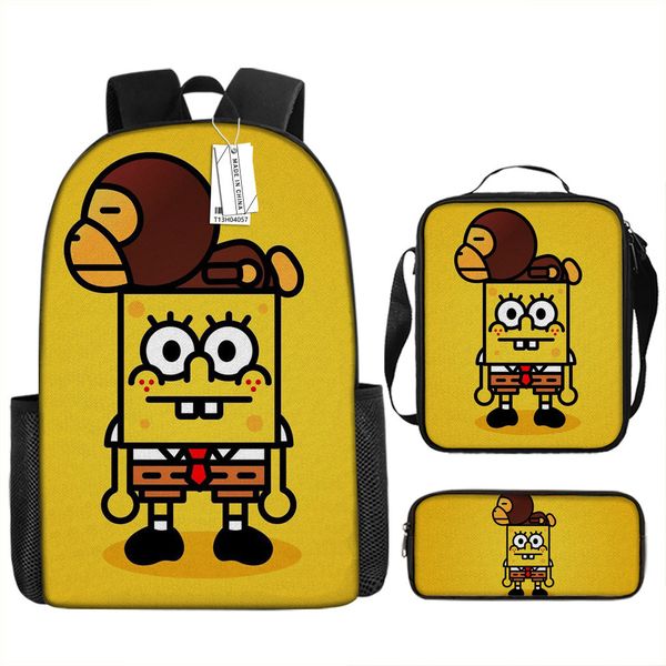 3-Piece Kids School Backpack Set: Bag, Lunch Box &amp; Pencil Case SpongeBob
