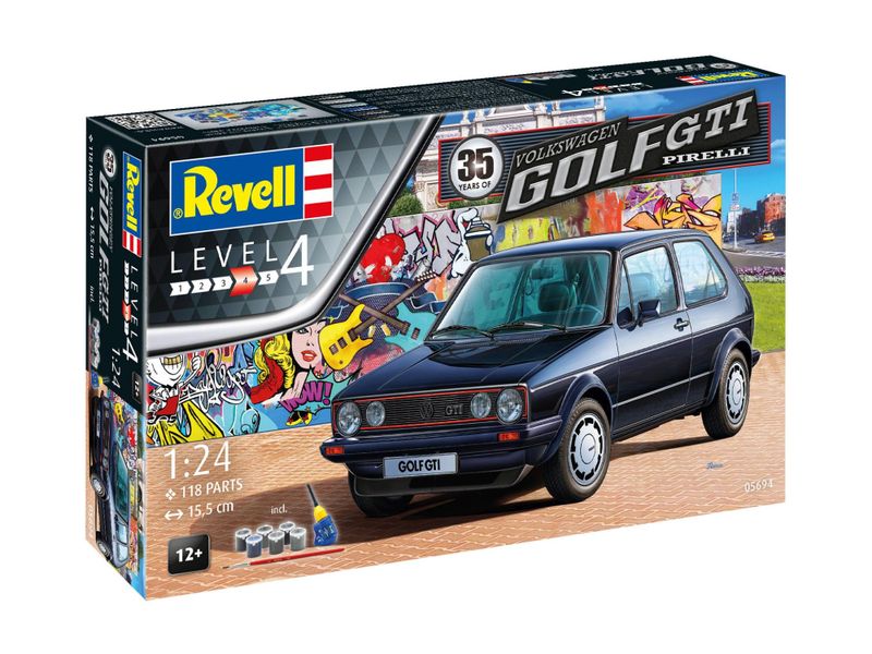 Revell 1/24 VW Golf GTI "Pirelli" 35th An. Model Kit w/paints, glue &amp; brush