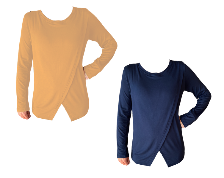 Comfy maternity &amp; breastfeeding tops-Long sleeve-2 Pack-Mustard &amp; Grey