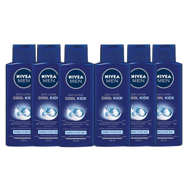 NIVEA MEN Cool Kick Body Lotion with Instant Cooling Complex, 6x250ml