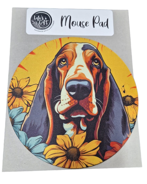 Funky 20cm Round Mouse Pad -Long Ear Brown Basset