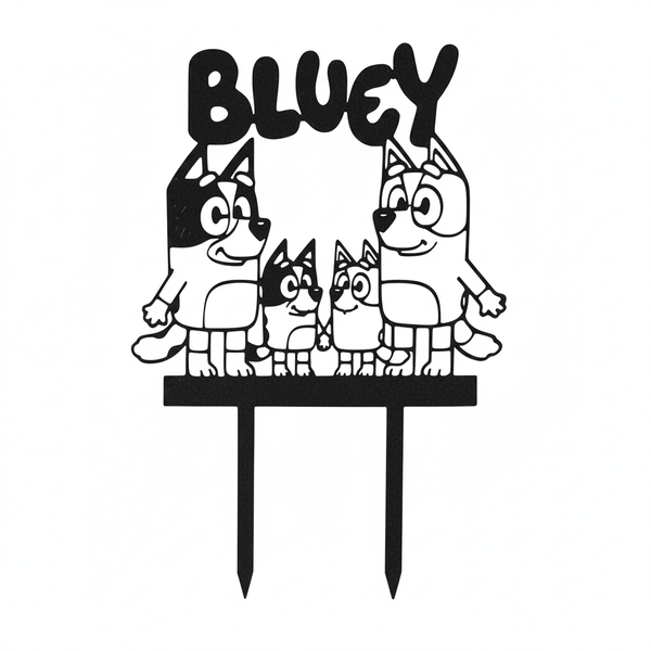 Bluey Cake Topper - Black - 14cm Length × 13cm Height × 2mm Thick