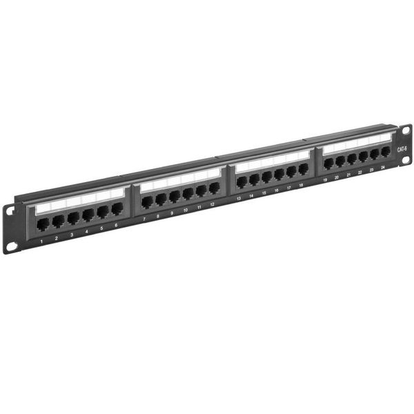24 Port Cat6 UTP 1U Rack Mount Patch Panel With Cable Management Bar
