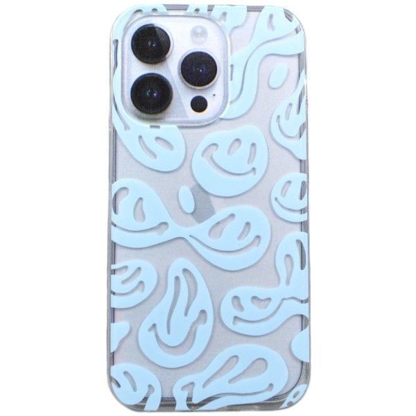 Blue Abstract Smiley Print Phone Case For iPhone 14 Pro Max - Transparent
