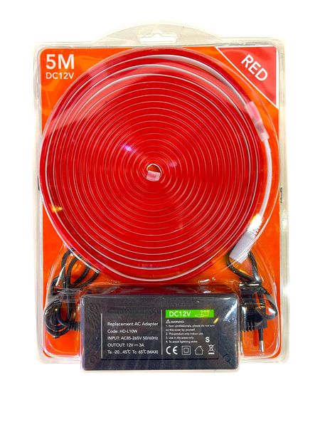 12V Red Neon Flex LED Strip Light 5M with Power Supply