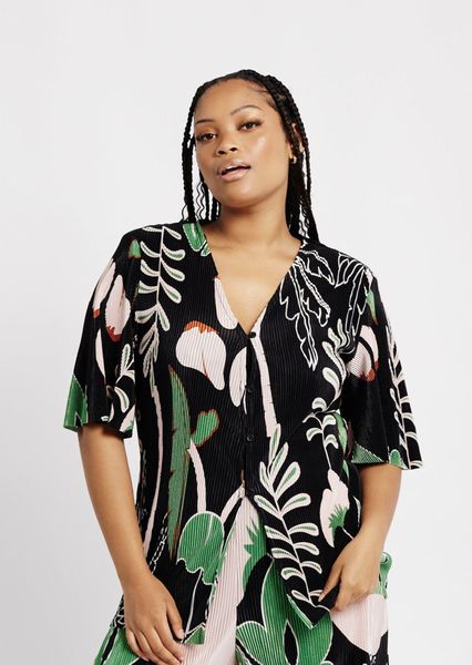 Plisse Top with Shoulder Pads in Palm