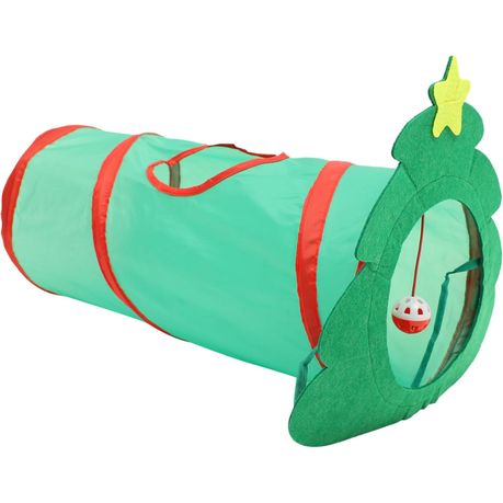 Collapsible Christmas Tree Tunnel Maze With Holes and Bell Toy For Cats Image