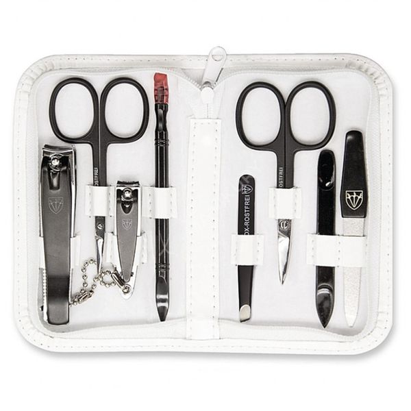 Kellermann Manicure Set: 8x Black Nail Tools in White Case BL 9207MCSZ