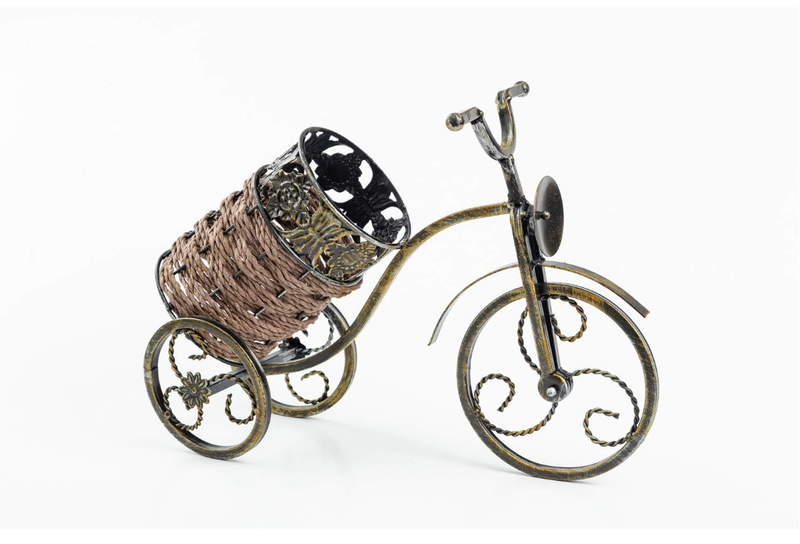 Freestanding Tricycle Wine Bottle Stand - Rustic Metal Antique Gold