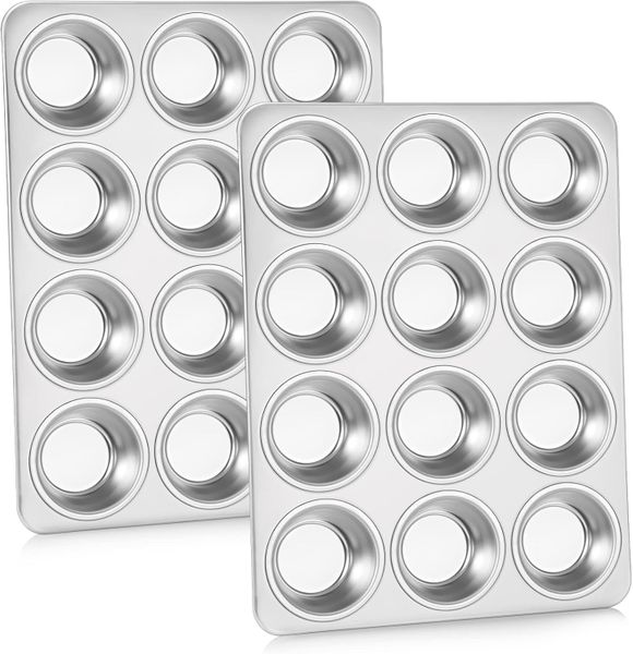 HOMGEM Muffin Pan 12-Cup, Stainless Steel Cupcake Pan - 2 Pieces