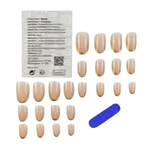 24 Piece - Almond-Shaped French Tip Nails - Gold, Nude