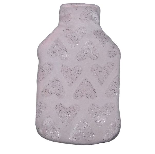 1lLitre Hot Water Bottle With Cover - Hearts