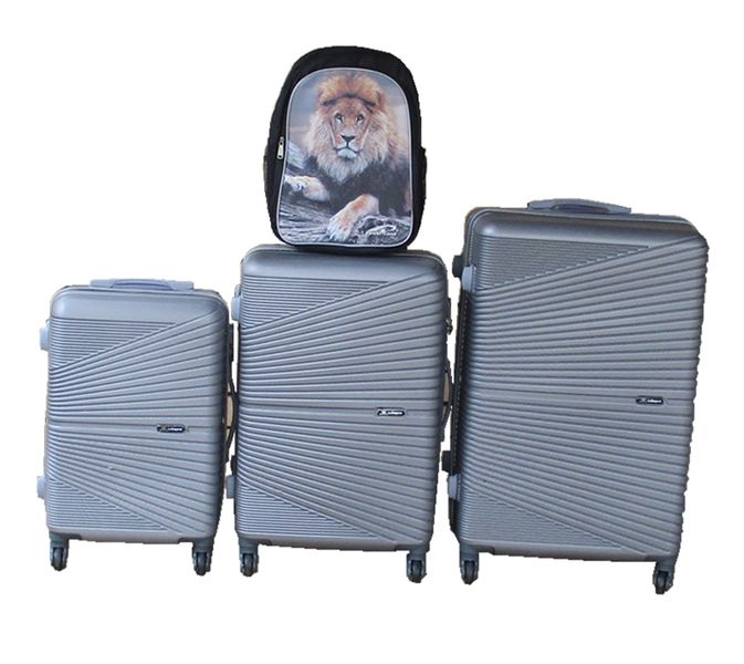 Silver ABS 3-Piece Trolley Luggage Set with Lion Print Kids Backpack