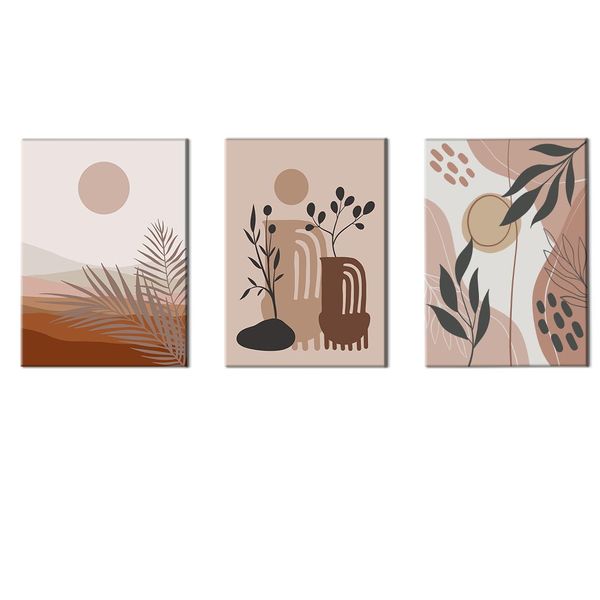 Canvas-Art-3 Pieces Vase &amp; Plants Mid Century Bohomian Floral Wall Art