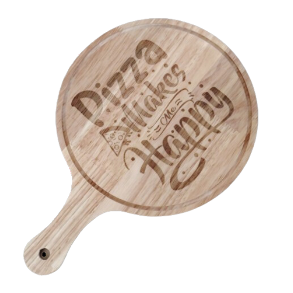Pizza Makes Me Happy Laser Engraved Bamboo Pizza Board