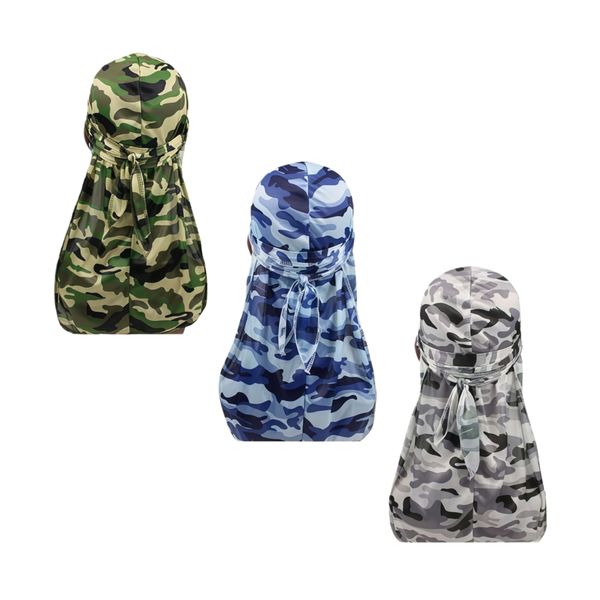 Kingdushi Military Camo Durags Long Tail Silky 360Waves Durag For Men 3Pack