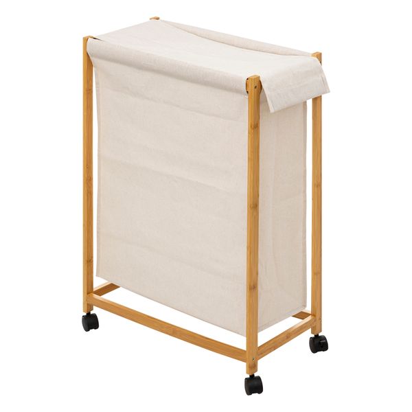 5five Cream Polyester Laundry Basket Bamboo Frame with Wheels