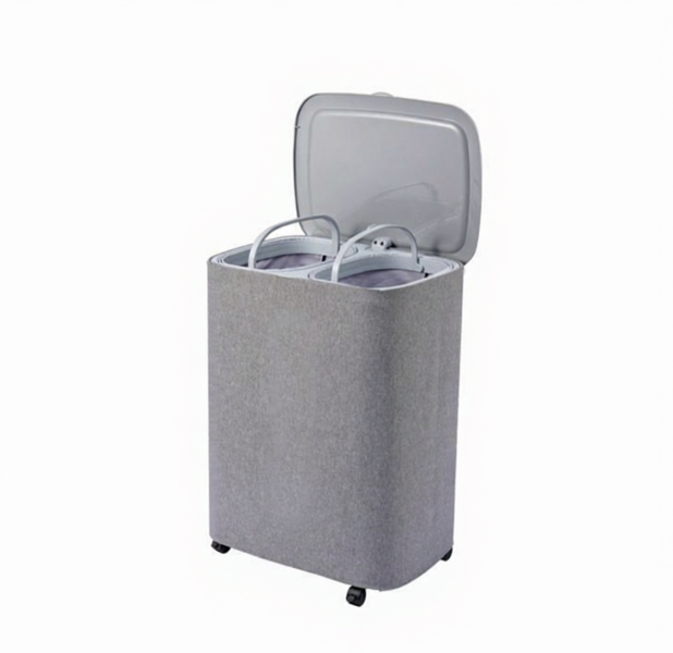 Folding Laundry Basket with Wheels Independent Inner Bags Portable Handle