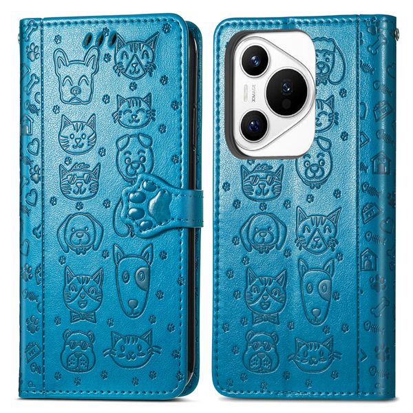 Cat and Dog Leather Flip Case Compatible With Huawei Pura 70 Pro Cover