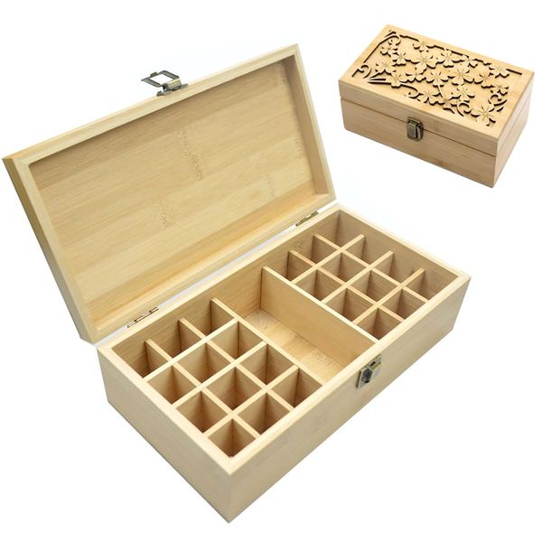 Bamboo Rectangular Essential Oil Box Organizer - 25 Slot