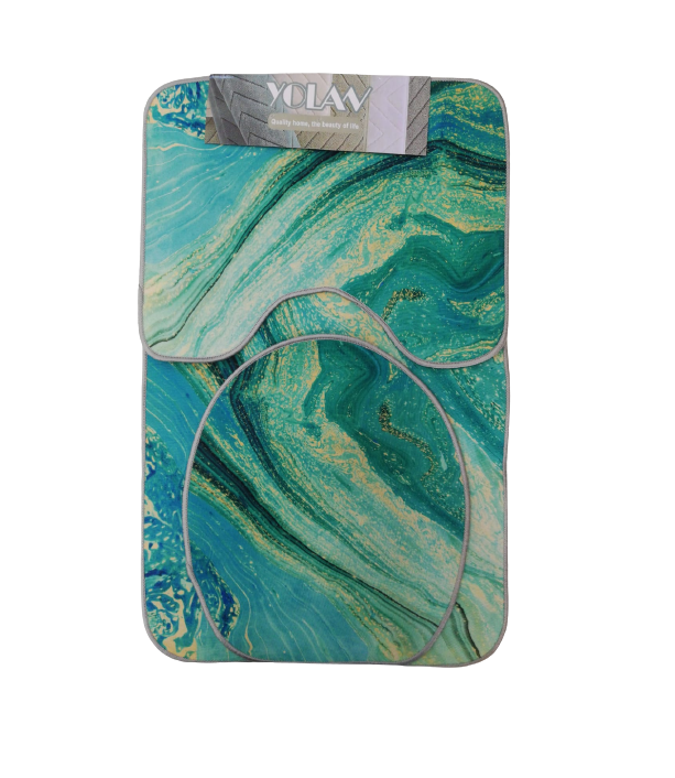 3 Pieces Polyester Bathroom Toilet Seat & Floor Mats Set JT094 Green