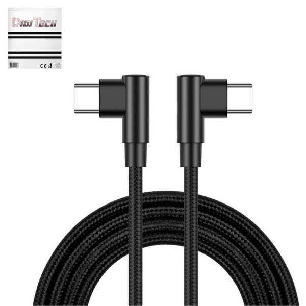 DigiTech USB-C to USB-C Braided Cable - 90 Degree - 1m Fast Charge - Black