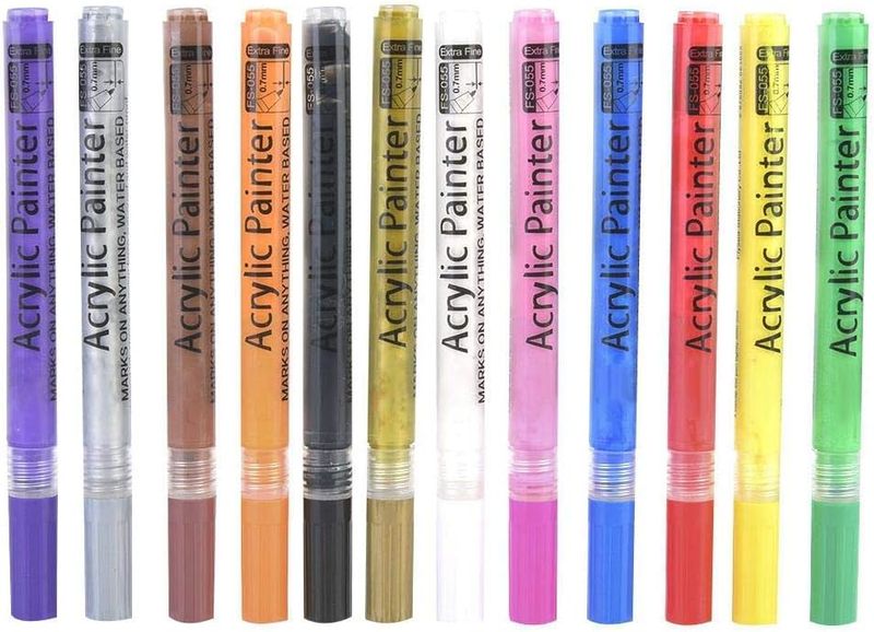 12 Colour Set Acrylic Painter Markers Arts&amp;Craft Scrapbook Hobby Gift 6Pck