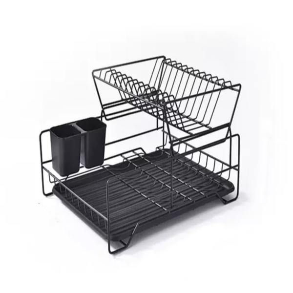 Double Layer Dish Drainer Rack - Black Matte