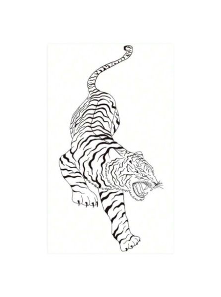 1 Piece - Mystical Tiger Design Temporary Tattoo - Black
