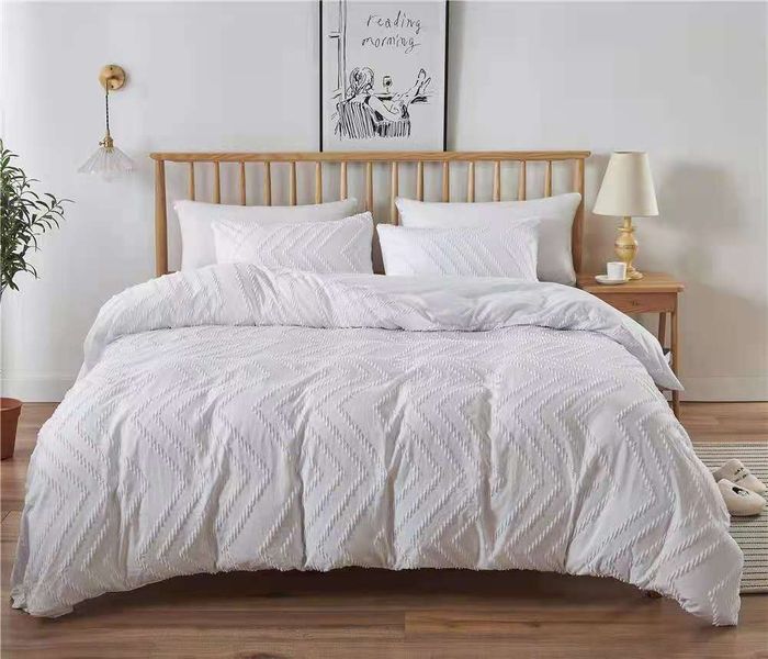 Linen Boutique - Tufted Wave Jacquard Plain Duvet Cover set - White