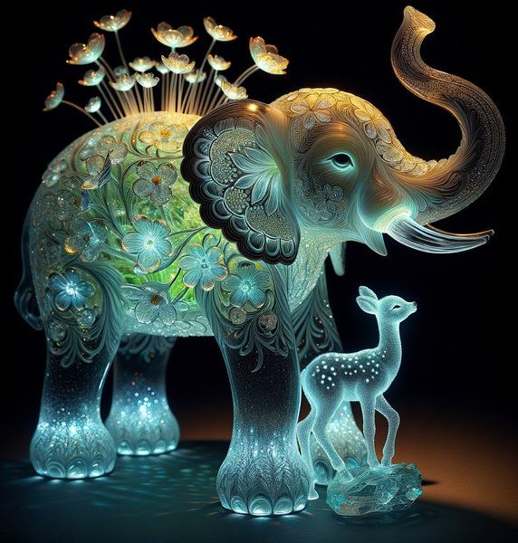 Canvas Wall Art Decor - Glass Elephant &amp; Bambi