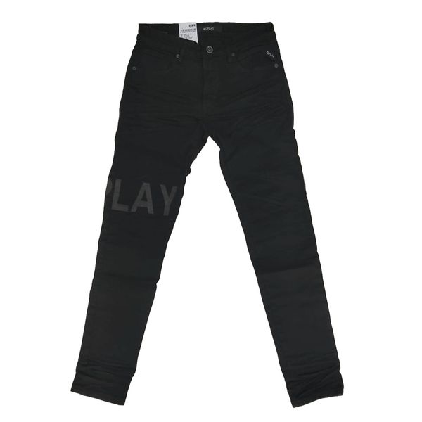 Replay Resinplus Stretch Slim Skinny Jeans -Logo Print - Black