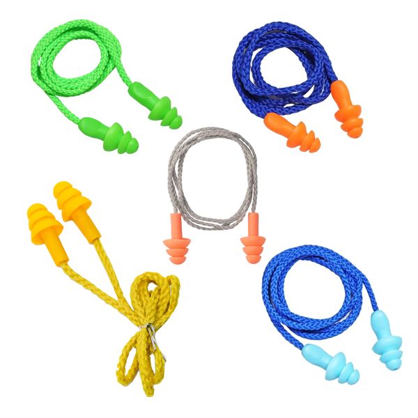 Sport Multi-Colour Soft Reusable Corded Silicone Earplugs Set of 5