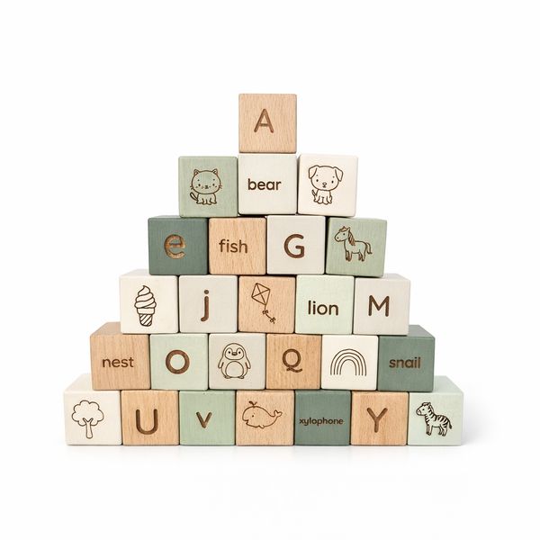 Timmy Toys Wood Alphabet Building Blocks A-Z - 26 Pieces