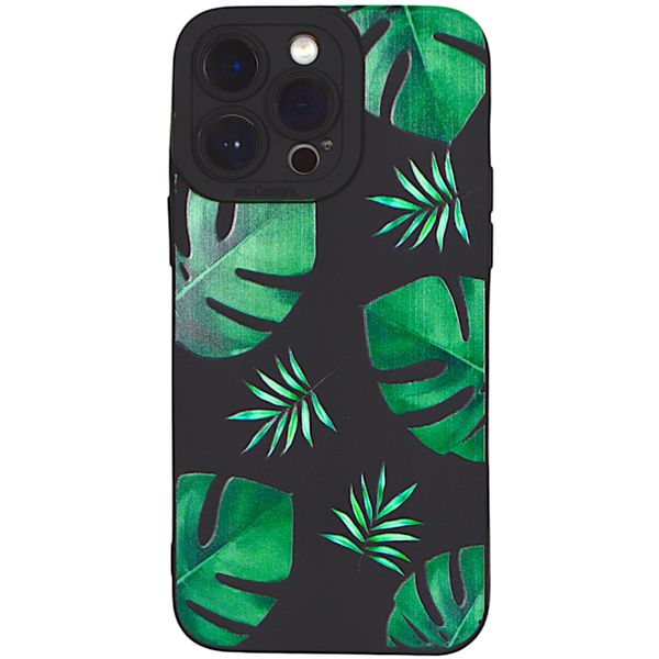 Black - Phone Case with Green Leaves &amp; Pro Cam - Iphone 14 Pro Max