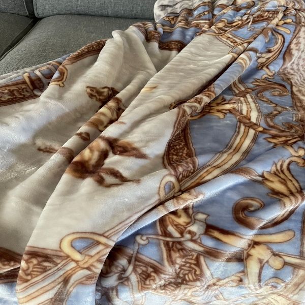 Luxury Double-deck Mink Velvet Blanket Light Blue &amp; Camel
