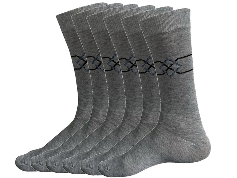 Mens Grey Square Premeium Quality Cotton Socks - 6 Pairs - One Size