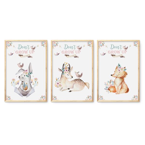 Cape Art Framed Canvas 3 Piece 35x50cm Don't Grow Up Rabbit Deer Fox