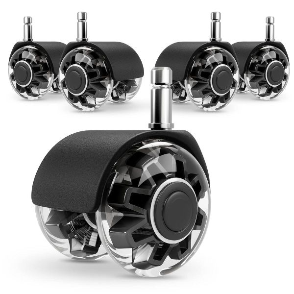 Office Chair Caster Wheels 5 Pack Set 11mm Stem Universal Fit Smooth Quiet