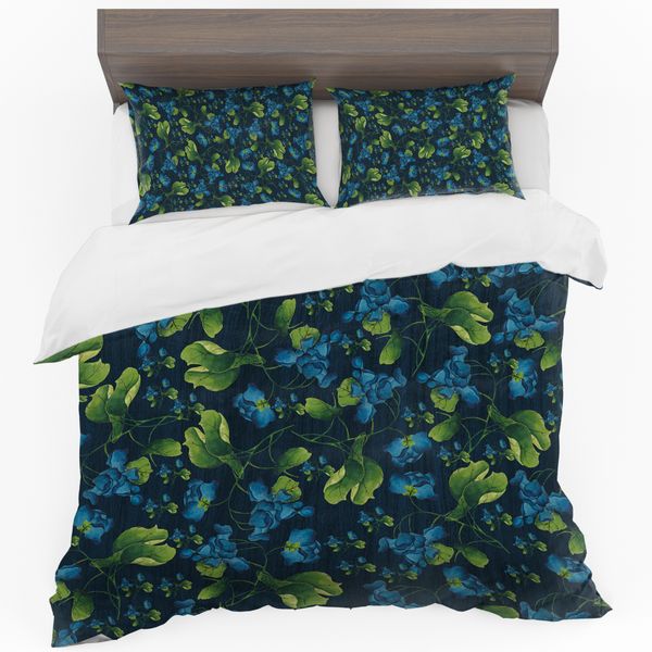 Blue Floral Pattern Duvet Cover Set