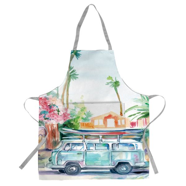 Beach Bus Medium Length Apron by Kristin Van Lieshout