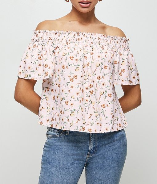 Women's Edit Shirred Flounced Off The Shoulder Top - Spring Floral