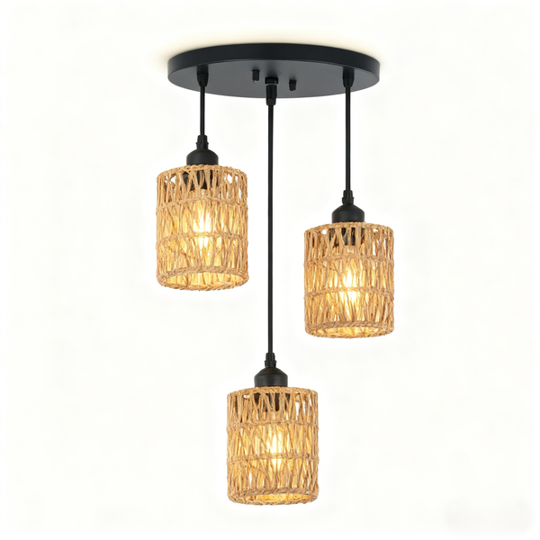 Modern 3-Light Rattan Pendant - Boho Hanging Lamp for Dining Room &amp; Lounge