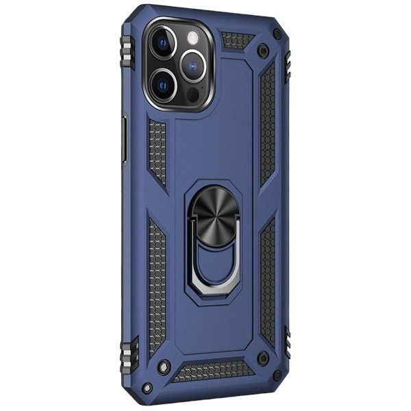 Ruggedized Armor Phone Case With 360 Rotating Ring Stand -IPhone 13 Pro- Blue