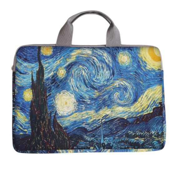 Artistic Oil Painting Laptop Bag With Secure Zipper Closure - Multicolour