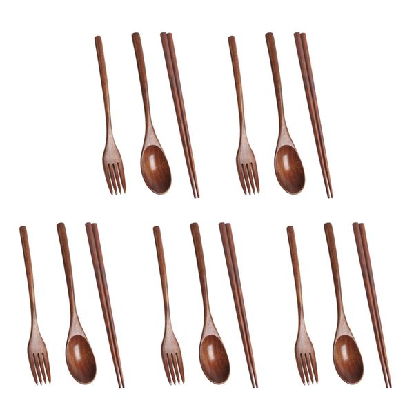 5X Wooden Cutlery Set Portable Eco Friendly Reusable Flatware