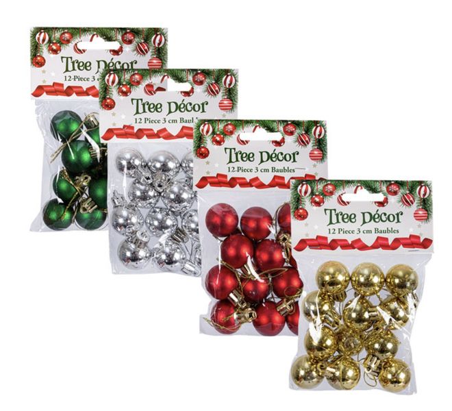 Christmas Baubles Mini 12 Piece - 4 Pack